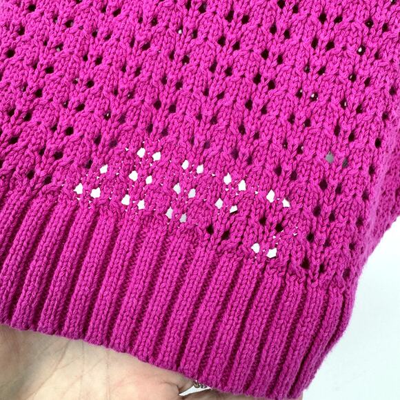 Talbots Sweater Womens Medium Pink Open Pointelle Knit Long Sleeve Pullover - Picture 3 of 6